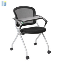 Chaise de formation pliante moderne en métal avec tablette d'écriture, design ergonomique, empilable, revêtement en maille pour conférences et séminaires