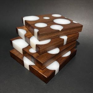 New Arrival Unique Design Square Natural Wooden & Resin <b>Coasters</b> Set Maple Wood & Engraved <b>Coasters</b> <b>Drink</b> Cup Glass Mats & Pads - Product Image 2