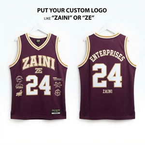 Men Basketball Jersey Premium Polyester <b>Mesh</b> 160 GSM Breathable Maroon <b>Gold</b> White Custom Tackle Twill Logo Sleeveless Sportswear - Product Image 1