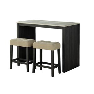 Set da Pranzo Bicolore 3 Pezzi: Tavolo Nero con Cuscini Imbottiti Beige e 2 Sgabelli - Product Image 2