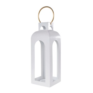 Decorative Antique <b>White</b> Steel <b>Lantern</b> With Gold Ring Handle for Home Decoration - Product Image 5