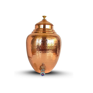 Hammered Copper Water <b>Dispenser</b> with Tap Round Traditional Chinese Style Vacuum Flask for Kitchen <b>Drinking</b> Water Storage - Product Image 2
