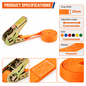 Sangle d'arrimage à cliquet 25 mm 800 kg en polyester robuste pour la fixation de cargaison sur camions et remorques – Vente en gros, fournisseur d'usine - Product Image 4