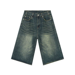 Shorts de Mezclilla de Cintura Alta para Hombre, Casuales, de Algodón Lavado, Secado Rápido, Cintura Elástica, 180g - Product Image 5