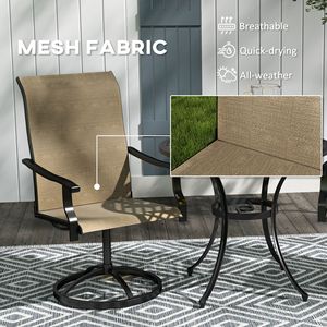 Set di 2 sedie da pranzo da giardino con schienale alto, in rete marrone per tutte le stagioni, con struttura in acciaio e cuscini in poliestere - Product Image 5