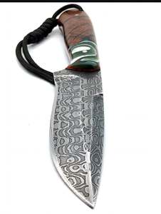 Custom Handmade Fixed Blade Damascus Steel Camping <b>Knife</b> with <b>Carved</b> Wood Green Resin Handle DIY OEM - Product Image 2