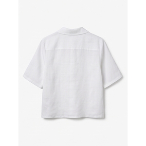 เสื้อเชิ้ตผ้าลินินสีขาวของผู้หญิงแขนสั้นคอวีติดกระดุมทรงหลวมเรียบง่ายสไตล์มินิมอลฤดูใบไม้ผลิฤดูร้อนชุดลำลอง - Product Image 4