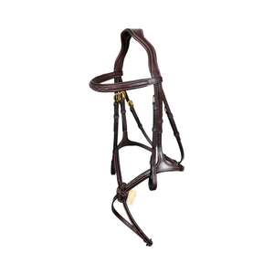 Brida de caballo de cuero negro de lujo, costura decorativa blanca, herrajes dorados, entrenamiento de doma, equitación, suave acolchado, cómodo - Product Image 1