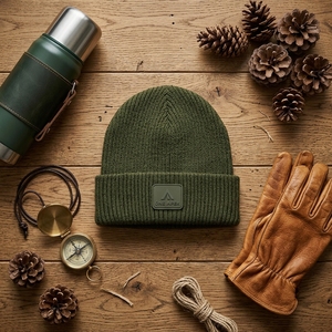 Bonnet en tricot vert olive pour homme, bonnet d'hiver à revers, unisexe, streetwear, bonnet ajusté, logo personnalisé, vente en gros, accessoire de mode - Product Image 2