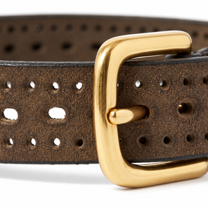 <b>Brown</b> Perforated Leather <b>Belt</b> for <b>Men</b> Gold Buckle Casual Dress Waist <b>Belt</b> Wholesale Genuine Leather Fashion <b>Belt</b> Supplier Export - Product Image 2
