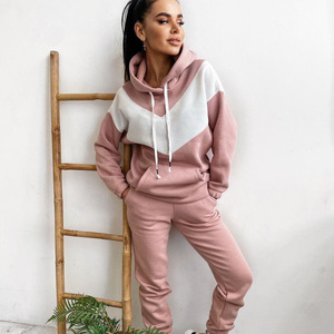 Chándal con Capucha para Mujer, Diseño Color Block, Largo, Transpirable, de Poliéster, Casual, Otoñal, con Bolsillos Laterales y Cierre con Cordón - Product Image 3