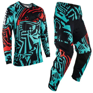 Ensemble de vêtements de moto pour homme, manches longues, maillot et pantalon, turquoise, rouge, noir, impression par transfert thermique, séchage rapide, respirant - Product Image 1