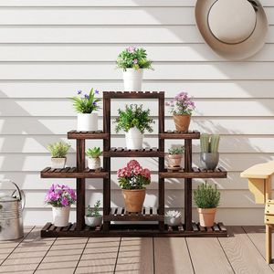 Support à plantes en bois à plusieurs niveaux, étagère d'angle pour plantes d'intérieur et d'extérieur avec porte-pot de fleurs pour meubles de patio - Product Image 1