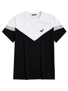 Camiseta de Cuello Redondo para Hombre, Manga Corta, Tejida, Informal, Diseño Sólido Verde y Blanco - Product Image 3