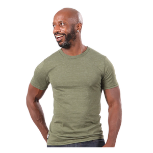 T-shirt pour homme en coton 100% - Col rond - Manches courtes - Coupe ajustée - Couleur unie - Jersey tricoté - Vert olive - Product Image 1