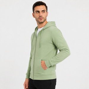 Custom Fleece Zipper Hoodie Men Heavyweight Cotton Full <b>Zip</b> Up Hooded <b>Top</b> <b>Front</b> Split Pouch Pocket Outer Wears - Product Image 4