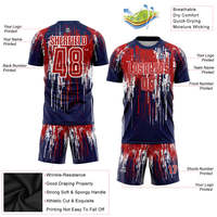 Maillot de football USA Colors effet vieilli, motif goutte verticale, uniforme de football par sublimation, bleu marine, rouge, blanc, respirant, pour match d'équipe