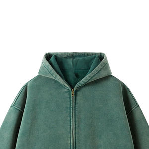 Sweat-shirt à capuche zippé surdimensionné pour homme, couleur unie, en coton French Terry, décontracté, pour l'automne, coupe classique, avec poches - Product Image 3