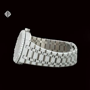 Montre élégante pour homme en acier inoxydable avec quartz moissanite et diamants, cadran de 20 mm, chiffres arabes glacés, verre, montre de mode et d'affaires - Product Image 2