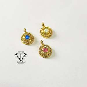 Pavé-Diamant Silber Runder Opal Charm Schmuckzubehör - Product Image 3