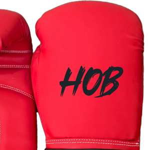 Gants de boxe en cuir PU rouge avec logo personnalisé HOB, avec sangle de poignet réglable en velcro pour l'entraînement des adultes - Product Image 5