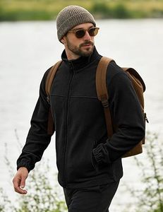 Men's Full Zip Fleece Jacket Stand Collar Windproof Casual Outerwear Autumn Warm <b>Lightweight</b> <b>Coat</b> - Product Image 6