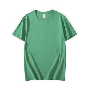 เสื้อยืดแขนสั้นคอกลมทรงโอเวอร์ไซส์สำหรับผู้ชาย สีพื้น ผ้าถักเนื้อนุ่ม 100% ผ้าฝ้าย ย้อมสีเขียวล้วน - Product Image 6