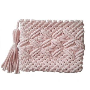 Pochette rectangulaire artisanale en corde de coton, couleurs blanc et gris, résistante à l'humidité, légère, sac à main, vente en gros - Product Image 3