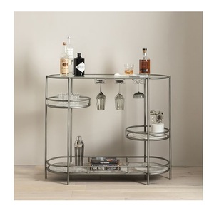 Meuble de bar asymétrique Urban Elegance en argent canon de fusil, 4 niveaux, avec porte-verres à vin suspendus - Product Image 2