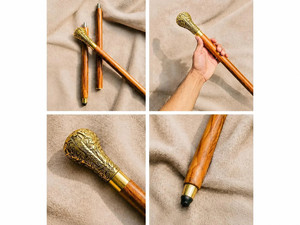 มือจับทองเหลืองขัดเงาทำมือ รูปทรงตามหลักสรีรศาสตร์ ลวดลายดอกไม้ รูปสัตว์ วัสดุไม้เนื้อแข็งหรูหรา สไตล์วินเทจสำหรับสุภาพบุรุษ - Product Image 4