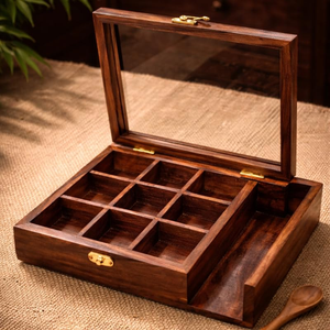 Boîte à épices en bois artisanale pour la cuisine, boîte à masala traditionnelle, organisateur de rangement pour épices, boîte à masala en bois, boîte à épices de cuisine - Product Image 3