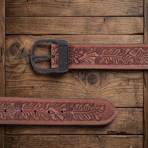 Ceinture en cuir occidentale gravée à motifs floraux, nouvelle collection, prix de gros, faible MOQ, pour hommes et femmes, avec boucle ardillon élégante - Product Image 1
