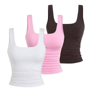 Camiseta sin mangas básica para mujer, cuello redondo, tejida, 100% algodón, transpirable, de secado rápido, informal, para verano - Product Image 5