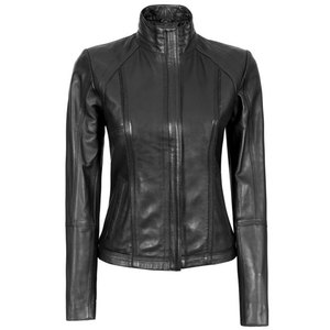 Custom Slim Fit Women’s Black Genuine Lambskin Leather Cafe Racer <b>Jacket</b> Vintage Biker Style Moto Coat with Stand Collar - Product Image 6
