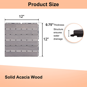10 Pezzi di Piastrelle Incastrabili in Legno di Acacia Grigio Chiaro con Motivo a Righe 30x30 cm per Pavimentazione Esterna di Patio e Balcone - Product Image 3