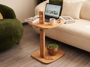 Table d'appoint réglable en bois foncé pour ordinateur portable, en hêtre massif, support portable pour ordinateur, table de travail de chevet - Product Image 4