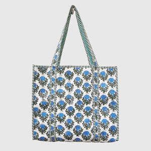 Bohemian Embroidered <b>Canvas</b> Tote Bag With <b>Blue</b> Floral Pattern Open Top Women's Shopping Bag All Seasons Use - Product Image 1