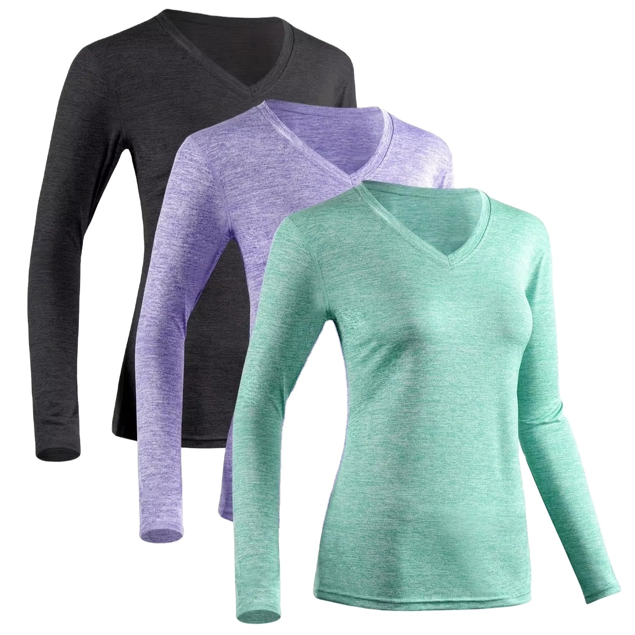 Summer 3pcs Yoga Set Women's V-Neck Long Sleeve Top Spring Autumn Breathable Moisture Wicking Elastic Slimming Quick-Dry Fitness