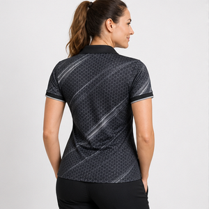 Polo pour femme personnalisé noir à imprimé nid d'abeille, séchage rapide, respirant, manches courtes, uniforme de performance WPS-0730 - Product Image 3