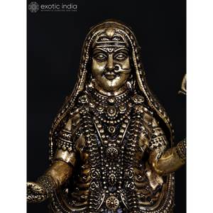 Pequeña estatua de latón de la diosa Ganga y su escultura Superfina de 5 pulgadas Vahana Makar - Product Image 3