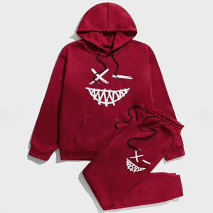 Conjunto Deportivo Unisex con Capucha Roja, Estampado de Caricaturas, Sudadera y Pantalones de Algodón, Corte Holgado, para Otoño - Product Image 4