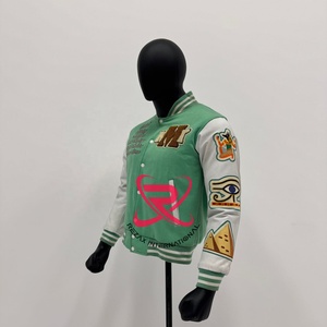 Custom Logo Winter Breathable Lightweight Polyester Windproof Custom Letterman Oversize Varsity Jacket with Cow <b>Leather</b> for Men - Product Image 1
