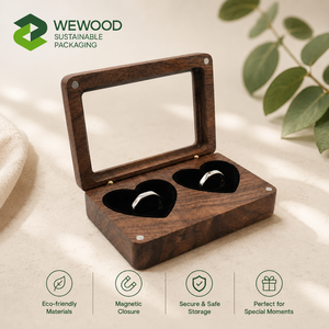 Custom Logo Walnut Wood Double Ring <b>Box</b> with <b>Glass</b> Lid Luxury Wedding Ring Bearer <b>Box</b> Jewelry Gift Packaging - Product Image 1