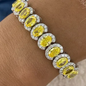 Pulsera de tenis de diamantes TISHYA DIAMOND vintage con certificación IGI, diamantes amarillos ovalados de fantasía VS F de 21.6 ct cultivados en laboratorio, oro blanco de 14K - Product Image 5
