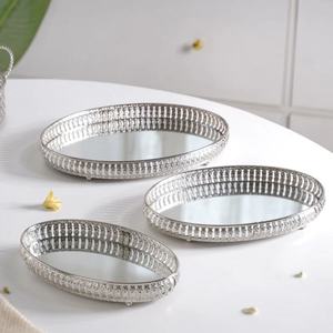 Oval Mirrored Metal <b>Storage</b> Trays Classic Decorative Design for <b>Table</b> Use Easy To Clean Single Tier Plated Finish - Product Image 1