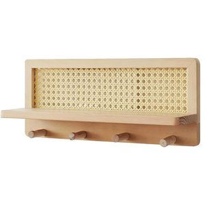 DreamCraft 39.8x17x9.9cm Rattan Corner Wall <b>Shelf</b> Wooden Floating Unit for Entryway/Study Room Home Decor Wall <b>Hooks</b> <b>Coat</b> Racks - Product Image 1
