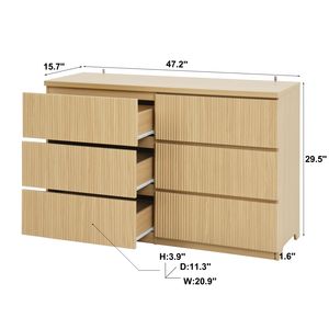Cassettiera a 6 cassetti in legno con pannello ondulato, grande mobile contenitore per vestiti - Product Image 4