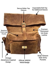 WRIZA High Quality Genuine Leather <b>Backpack</b> Durable Zipper Closure Lightweight Adjustable Strap Large Capacity Stylish <b>Mini</b> Bag - Product Image 6