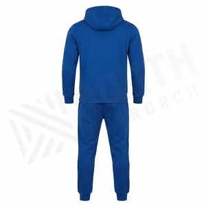 Ensemble de survêtement bleu à capuche pour homme, sweat-shirt et pantalon à fermeture éclair intégrale, ensemble décontracté en coton uni avec poches latérales - Product Image 2