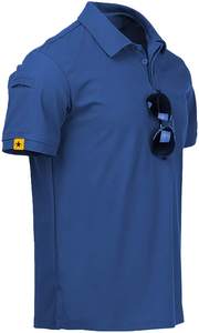 Polo de golf estampado en color azul, manga corta, color sólido, transpirable, de poliéster tejido, ropa casual de golf. - Product Image 6